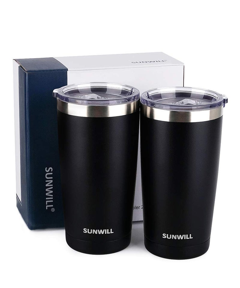 SUNWILL Travel Coffee Mug with Lid, 20 oz Tumbler Set of 2, Insulated Stainless Steel Cup for Water, Tea, Ice, Powder Coated Black 2 pack - Image 5